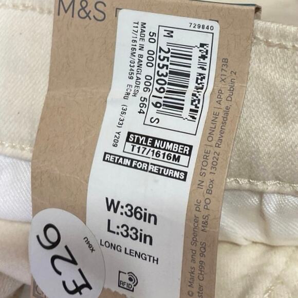 NEW Marks & Spencer Men's White Straight Fit Stretch Denim Jeans Pants Size 36 - Picture 5 of 7